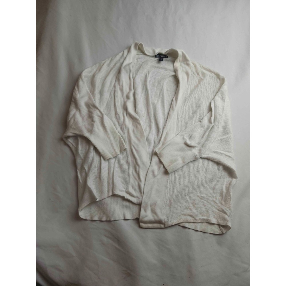 Express Cardigan Sweater Womens Small White Knit Minimalist Open Front Dolman